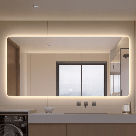 Backlit Wide LED Vanity Mirror - 6000K Daylight, Dimmable Touch Control