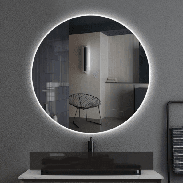 Round Backlit Bathroom Lighted LED Mirror – Modern Vanity Mirror (Touch Control, Dimmable, IP44 Waterproof, 3 Light Modes)