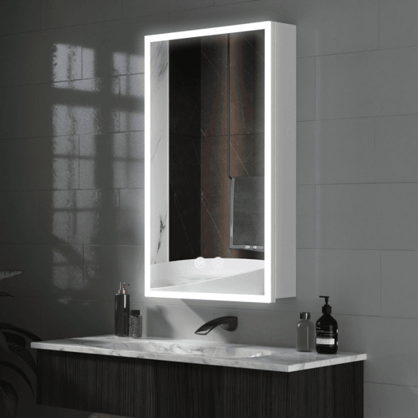 Ambient Demister Cabinet Lighted LED Mirror – Smart Bathroom Mirror (SS/MS Cabinet, 16M Colors, Anti-Fog, White/Black Options)