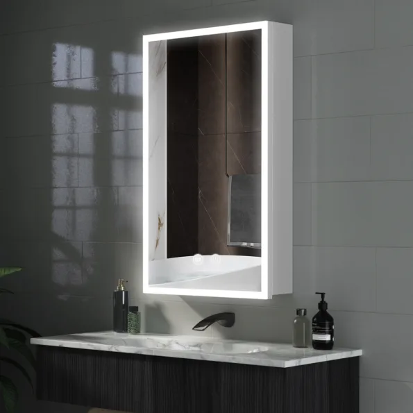 Ambient Demister Cabinet Lighted LED Mirror – Smart Bathroom Mirror (SS/MS Cabinet, 16M Colors, Anti-Fog, White/Black Options)
