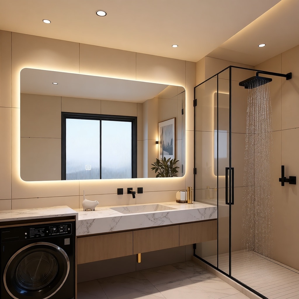 Large Rectangular LED Bathroom Mirror with Soft Backlight