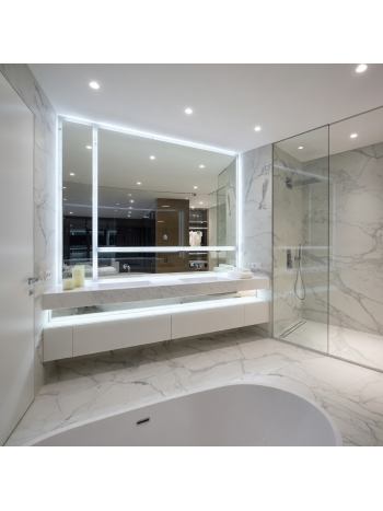 Luxury Marble Bathroom with Full-Length LED Mirror Wall