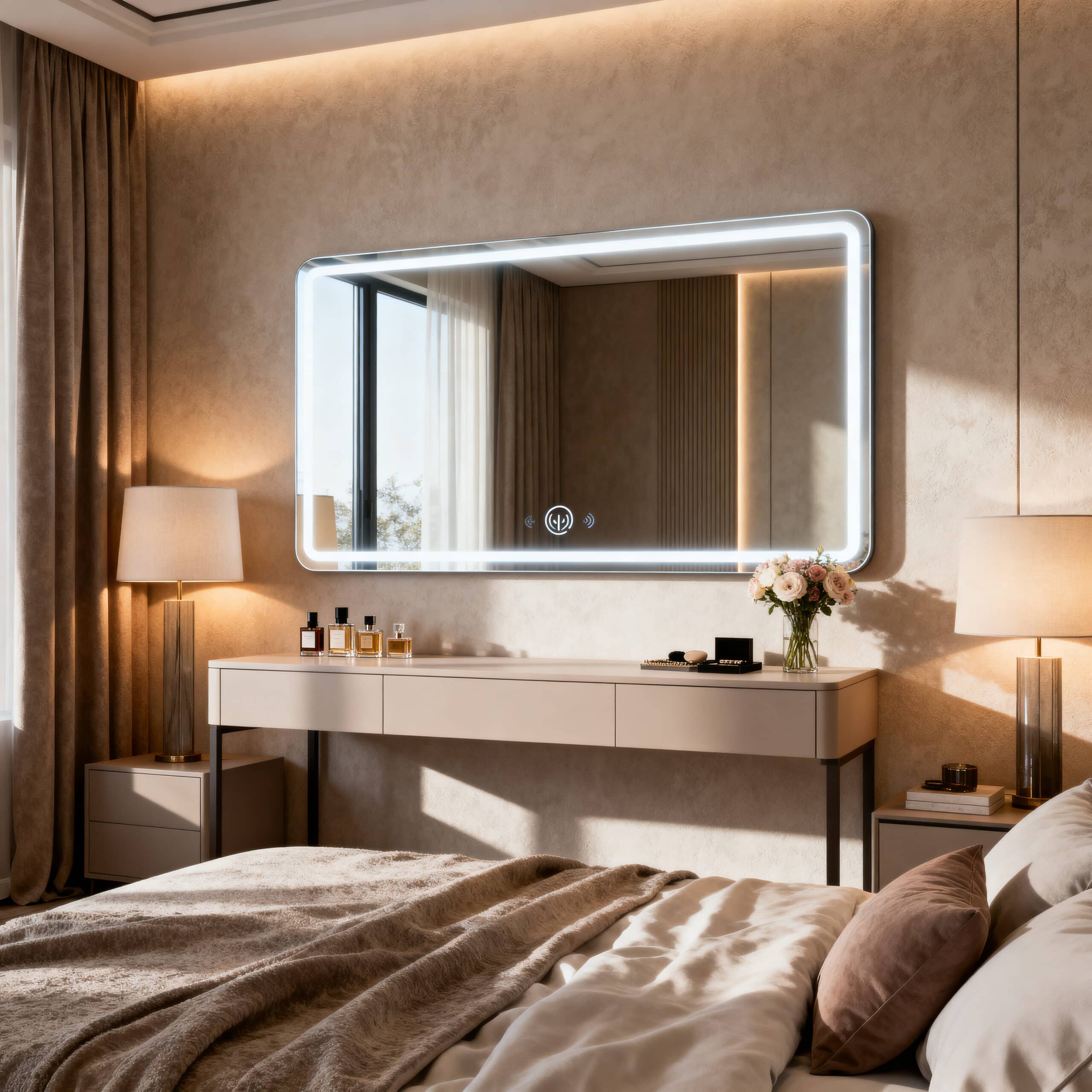 Luxury Bedroom Vanity with Smart LED Mirror Design