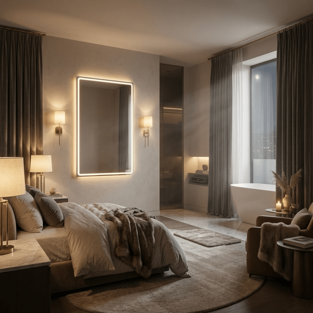 Luxury Bedroom Vanity with Smart LED Mirror Design