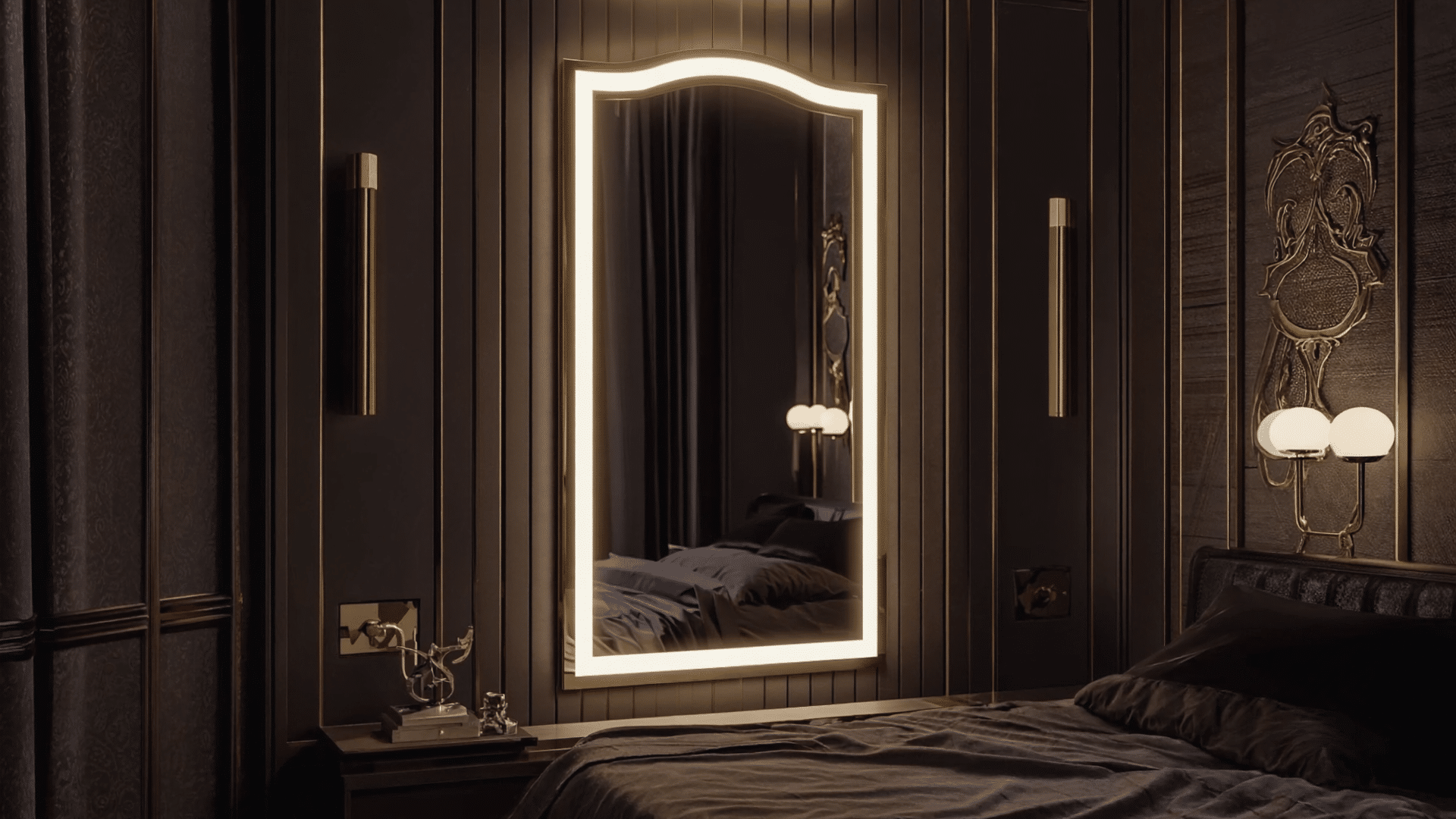 Luxury Bedroom Vanity with Smart LED Mirror Design