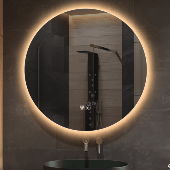 Round Backlit Bathroom Lighted LED Mirror – Modern Vanity Mirror (Touch Control, Dimmable, IP44 Waterproof, 3 Light Modes)