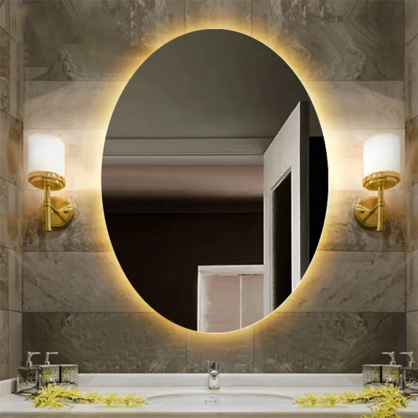 Oval Backlit Bathroom LED Mirror – Modern Anti-Fog LED Vanity Mirror with Touch Sensor (White Light, IP44 Rated)