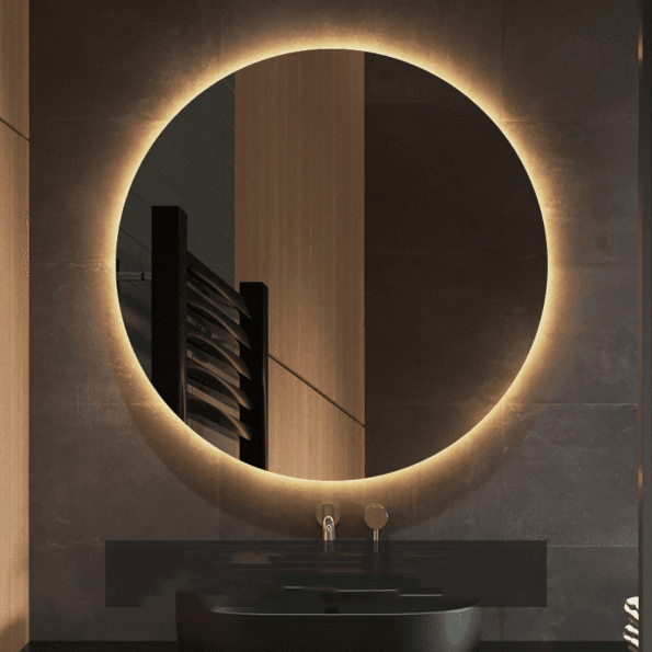 Round Backlit Bathroom Lighted LED Mirror – Modern Vanity Mirror (Touch Control, Dimmable, IP44 Waterproof, 3 Light Modes)