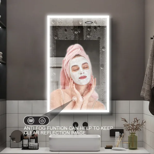Ambient Demister Cabinet Lighted LED Mirror – Smart Bathroom Mirror (SS/MS Cabinet, 16M Colors, Anti-Fog, White/Black Options)