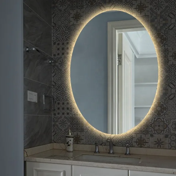 Oval Backlit Bathroom LED Mirror – Modern Anti-Fog LED Vanity Mirror with Touch Sensor (White Light, IP44 Rated)