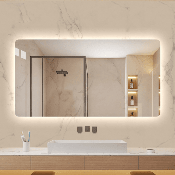 Backlit Wide LED Vanity Mirror - 6000K Daylight, Dimmable Touch Control