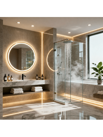 Modern Round LED Mirror with Ambient Glow