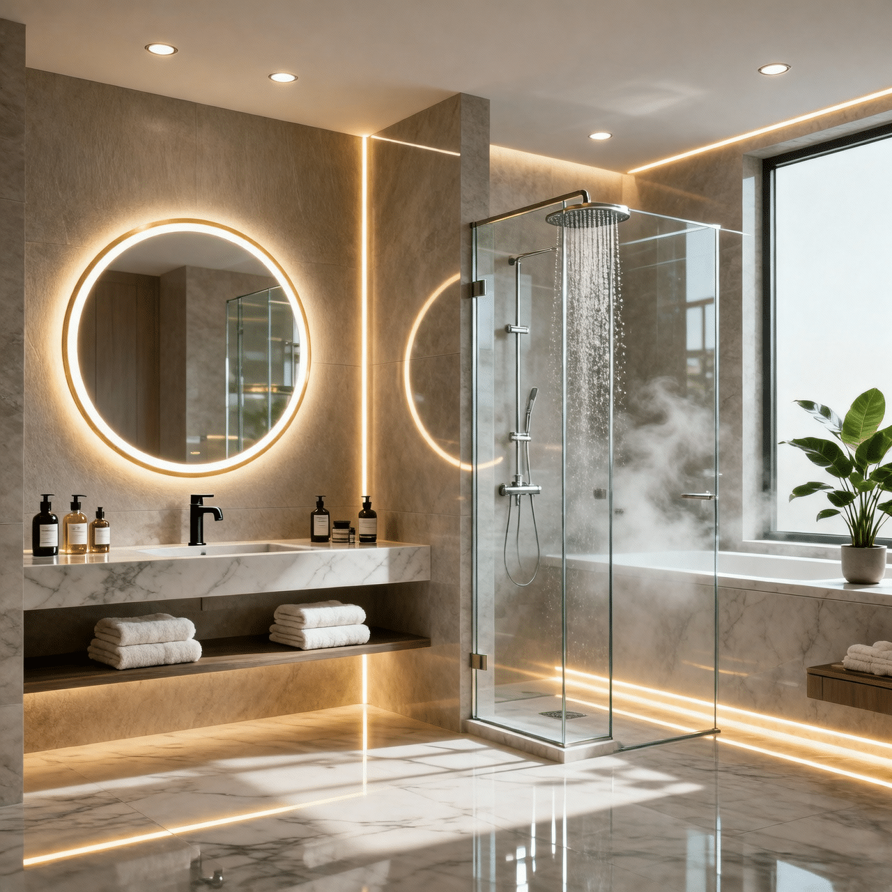 Modern Round LED Mirror with Ambient Glow