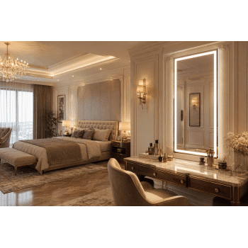 Luxury Bedroom Vanity with Full-Length LED Mirror & Elegant Lighting