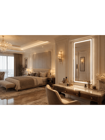 Luxury Bedroom Vanity with Full-Length LED Mirror & Elegant Lighting
