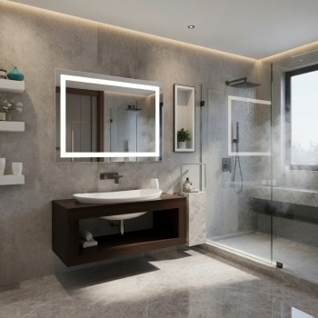 Elegant Grey Bathroom with Frameless LED Mirror Lighting