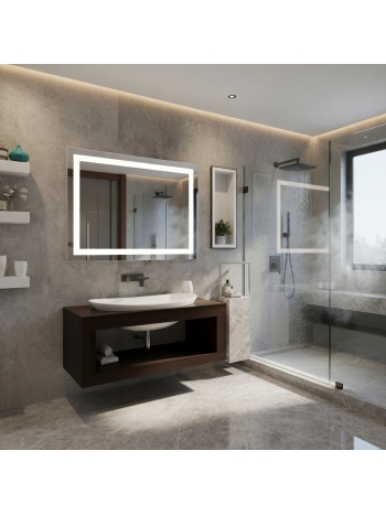 Elegant Grey Bathroom with Frameless LED Mirror Lighting