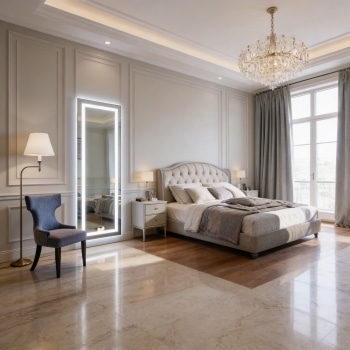 Luxury Bedroom Design with Illuminated Floor Mirror