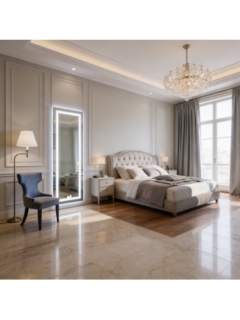 Luxury Bedroom Design with Illuminated Floor Mirror
