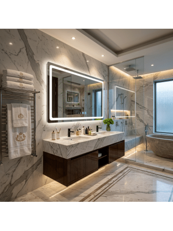 Modern Rectangular LED Bathroom Mirror with Digital Clock Display 2