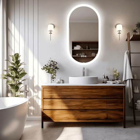 Premium Toilet Mirror with LED Light – Space-Saving Washroom Mirror with Anti-Fog