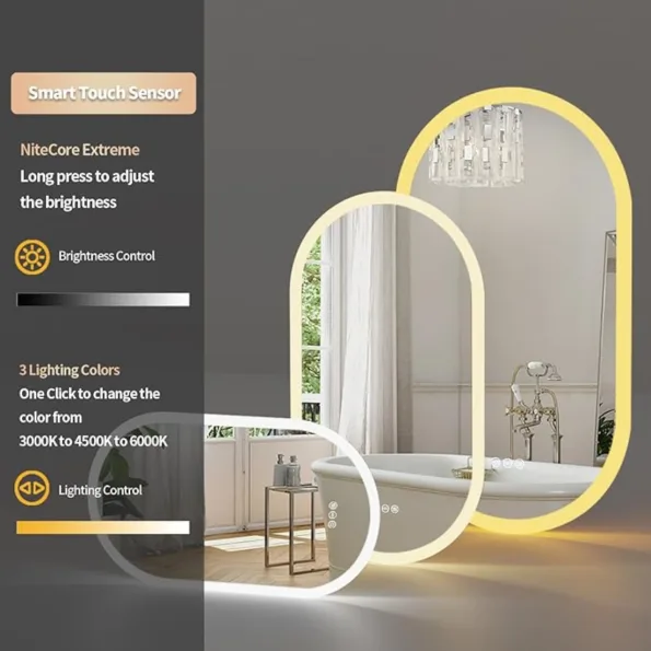 Premium Toilet Mirror with LED Light – Space-Saving Washroom Mirror with Anti-Fog