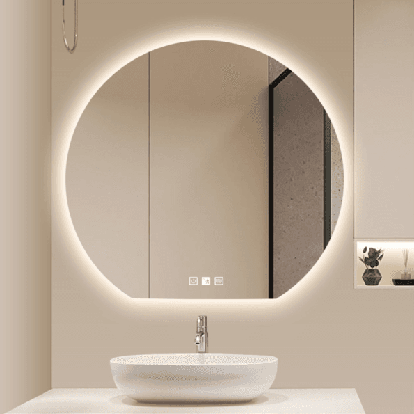 Round LED Bathroom Mirror with Lights – Smart Anti-Fog Vanity Mirror (Dimmable Touch Control, 3 Light Modes, IP44 Waterproof)