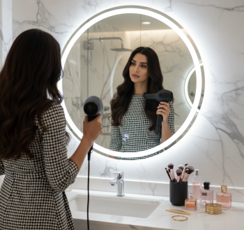 Modern Backlit Round Mirror with Sleek Design