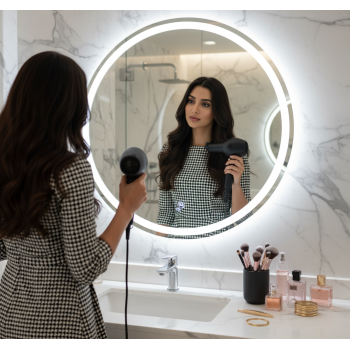 Modern Backlit Round Mirror with Sleek Design
