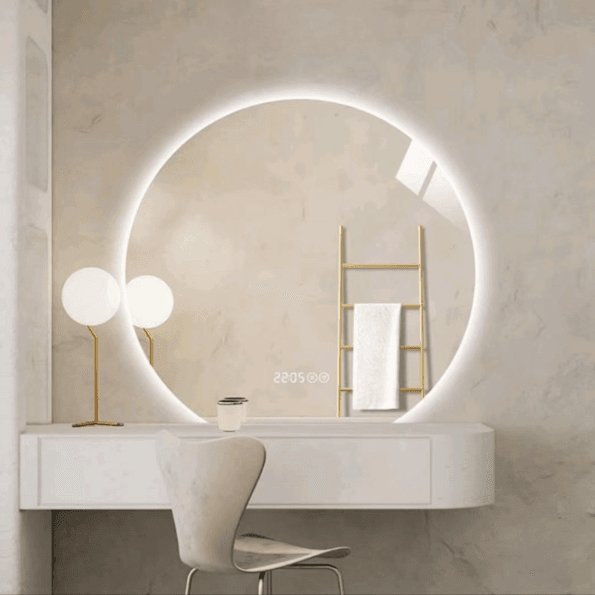 Round LED Bathroom Mirror with Lights – Smart Anti-Fog Vanity Mirror (Dimmable Touch Control, 3 Light Modes, IP44 Waterproof)