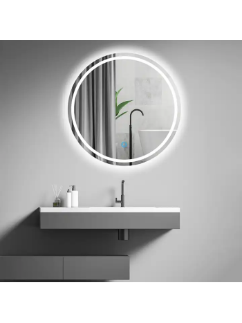 Round LED Mirror Cabinet - Grey Steel Storage