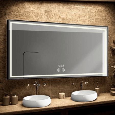 Modern Rectangle Curved Corner Bathroom Mirror with LED Lights – Waterproof Vanity Mirror (Multiple Sizes Available)