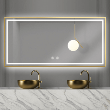 Modern Rectangle Curved Corner Bathroom Mirror with LED Lights – Waterproof Vanity Mirror (Multiple Sizes Available)