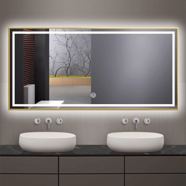 Modern Rectangle Curved Corner Bathroom Mirror with LED Lights – Waterproof Vanity Mirror (Multiple Sizes Available)