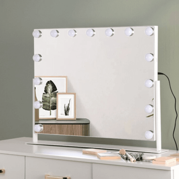 Desktop Hollywood Vanity Mirror – Multi-Colored LED Lights, Touch Sensor, Dimmable Brightness