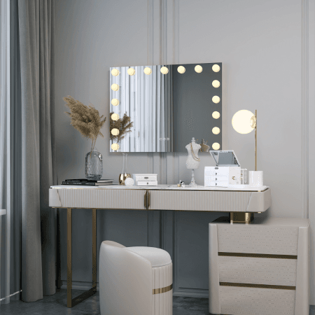 LM-328W Wall-Mounted Hollywood Mirror with LED Lights - 36" Professional Makeup Mirror (Dimmable, 3 Colors)