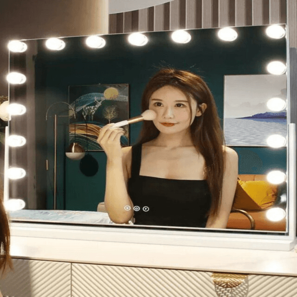 Desktop Hollywood Vanity Mirror – Multi-Colored LED Lights, Touch Sensor, Dimmable Brightness