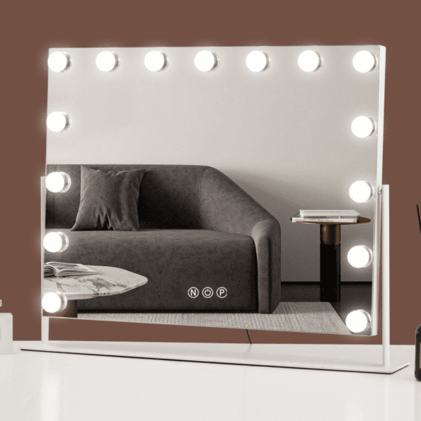 Desktop Hollywood Vanity Mirror – Multi-Colored LED Lights, Touch Sensor, Dimmable Brightness