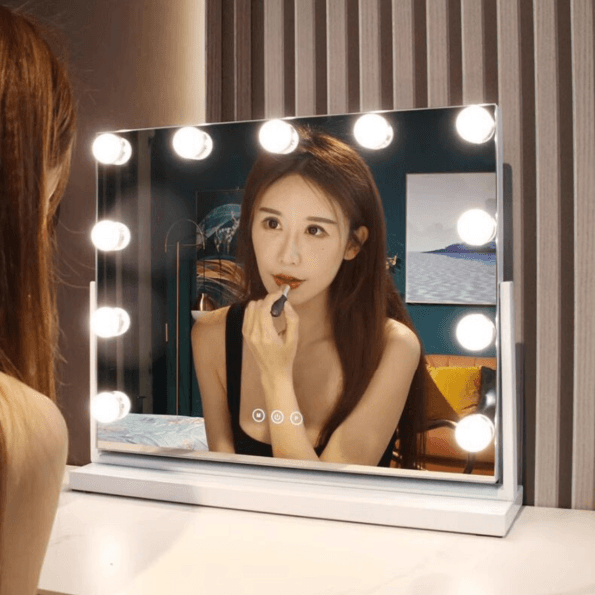 Desktop Hollywood Vanity Mirror – Multi-Colored LED Lights, Touch Sensor, Dimmable Brightness