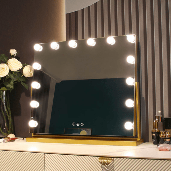 Desktop Hollywood Vanity Mirror – Multi-Colored LED Lights, Touch Sensor, Dimmable Brightness