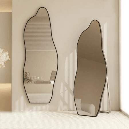 Abstract Shaped Wall Mirror with Anodized Aluminum Frame – Gold, Rose Gold, Matte Black, Brushed Silver