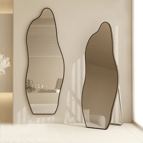 Abstract Shaped Wall Mirror with Anodized Aluminum Frame – Gold, Rose Gold, Matte Black, Brushed Silver