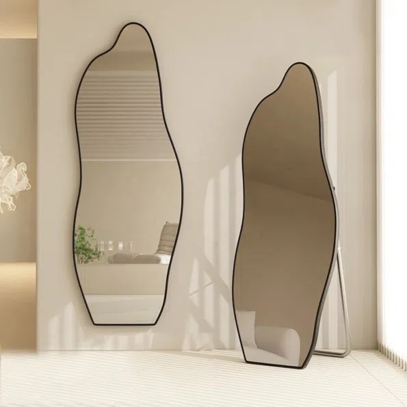 Abstract Shaped Wall Mirror with Anodized Aluminum Frame – Gold, Rose Gold, Matte Black, Brushed Silver