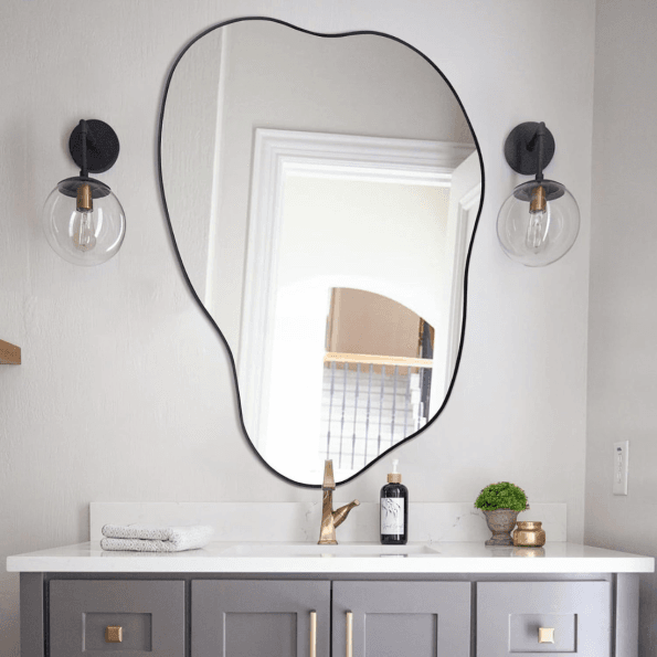 Organic Irregular Wall Mirror with Anodized Aluminum Frame - Black Matte