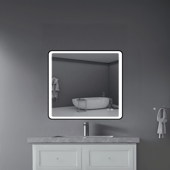 Modern Square Wall LED Mirror with Anodized Aluminum Frame – Gold, Rose Gold, Matte Black, Brushed Silver