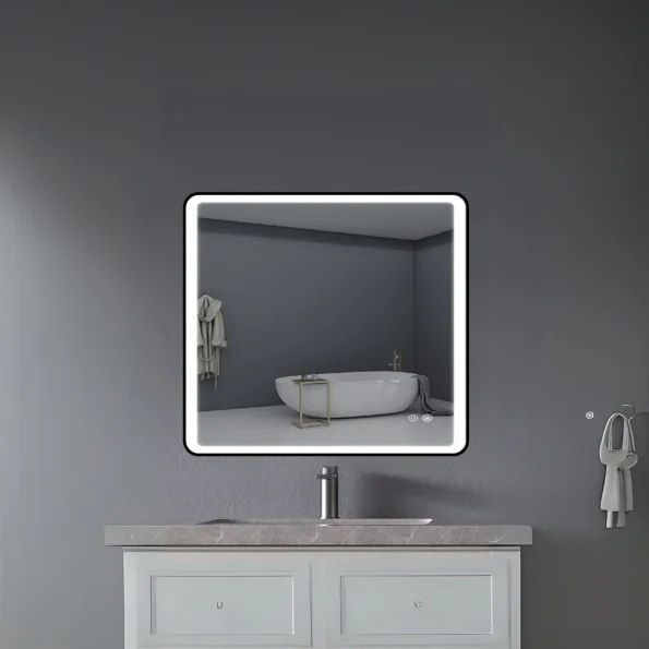 Modern Square Wall LED Mirror with Anodized Aluminum Frame – Gold, Rose Gold, Matte Black, Brushed Silver