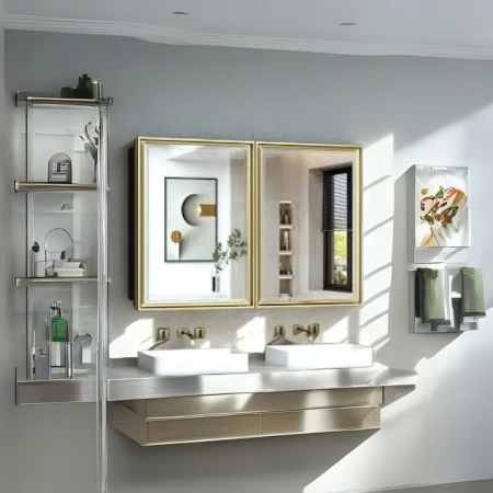 Double Door Bathroom Mirror with Storage – Gold/Silver/Black/White