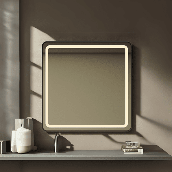 Modern Square Wall LED Mirror with Anodized Aluminum Frame – Gold, Rose Gold, Matte Black, Brushed Silver