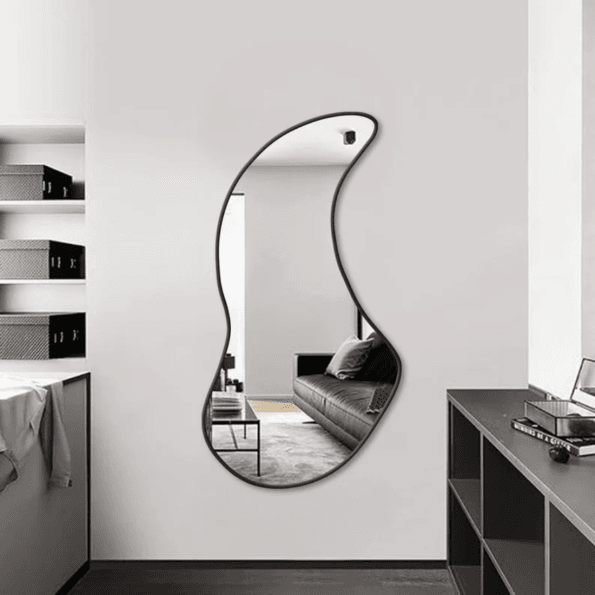 Modern Organic Shaped Bathroom Mirror – Anodized Aluminum Frame