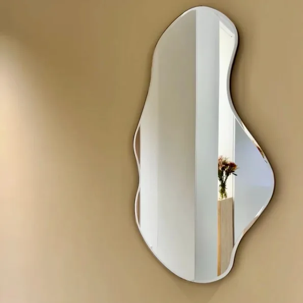 Modern Organic Shaped Bathroom Mirror - Anodized Aluminum Frame